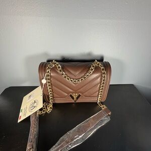 Valentino Orlando Brown Quilted Chain Strap Crossbody Bag